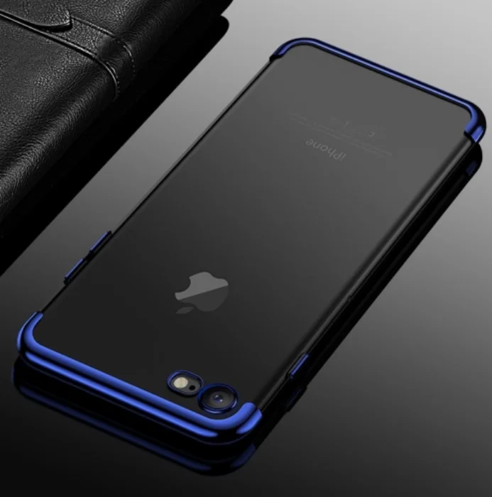 Apple iPhone 8 Kılıf Renkli Köşeli Lazer Şeffaf Esnek Silikon - Gold