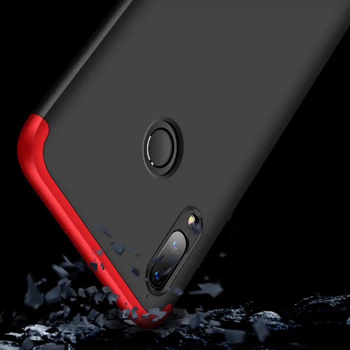 Huawei Honor 10 Lite Kılıf 3 Parçalı 360 Tam Korumalı Rubber AYS Kapak  - Kırmızı - Siyah