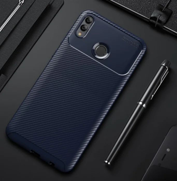 Huawei Honor 10 Lite Kılıf Karbon Serisi Mat Fiber Silikon Negro Kapak - Siyah