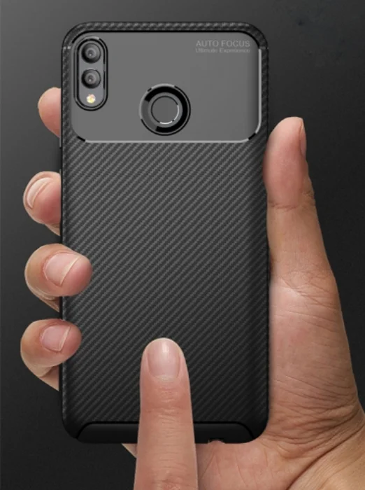 Huawei Honor 10 Lite Kılıf Karbon Serisi Mat Fiber Silikon Negro Kapak - Siyah
