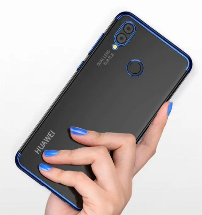 Huawei Honor 10 Lite Kılıf Renkli Köşeli Lazer Şeffaf Esnek Silikon - Mavi