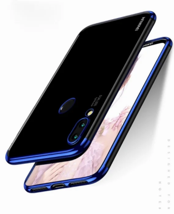 Huawei Honor 10 Lite Kılıf Renkli Köşeli Lazer Şeffaf Esnek Silikon - Mavi