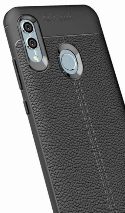 Huawei Honor 10 Lite Kılıf Deri Görünümlü Parmak İzi Bırakmaz Niss Silikon - Siyah