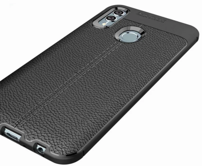 Huawei Honor 10 Lite Kılıf Deri Görünümlü Parmak İzi Bırakmaz Niss Silikon - Kırmızı - Siyah