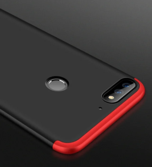 Huawei Honor 7C Kılıf 3 Parçalı 360 Tam Korumalı Rubber AYS Kapak  - Kırmızı - Siyah