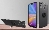 Huawei Honor 8c Kılıf Renkli Silikon Yüzüklü Standlı Auto Focus Ravel Kapak - Kırmızı - Siyah