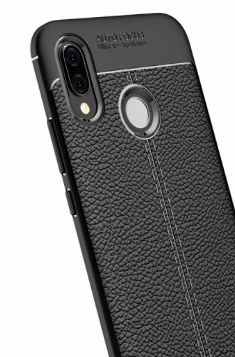 Huawei Honor 8c Kılıf Deri Görünümlü Parmak İzi Bırakmaz Niss Silikon - Siyah