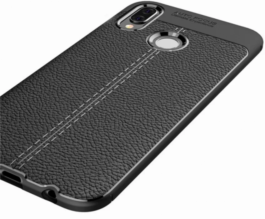 Huawei Honor 8c Kılıf Deri Görünümlü Parmak İzi Bırakmaz Niss Silikon - Siyah