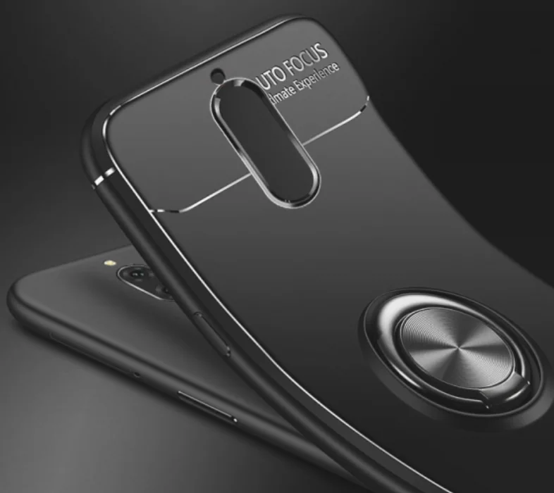 Huawei Mate 10 Lite Kılıf Auto Focus Serisi Soft Premium Standlı Yüzüklü Kapak - Siyah