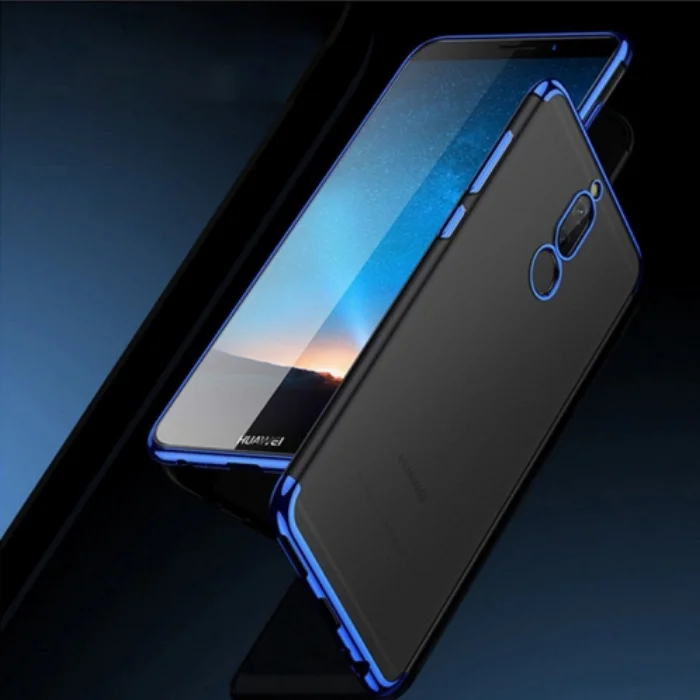 Huawei Mate 10 Lite Kılıf Renkli Köşeli Lazer Şeffaf Esnek Silikon - Gümüş