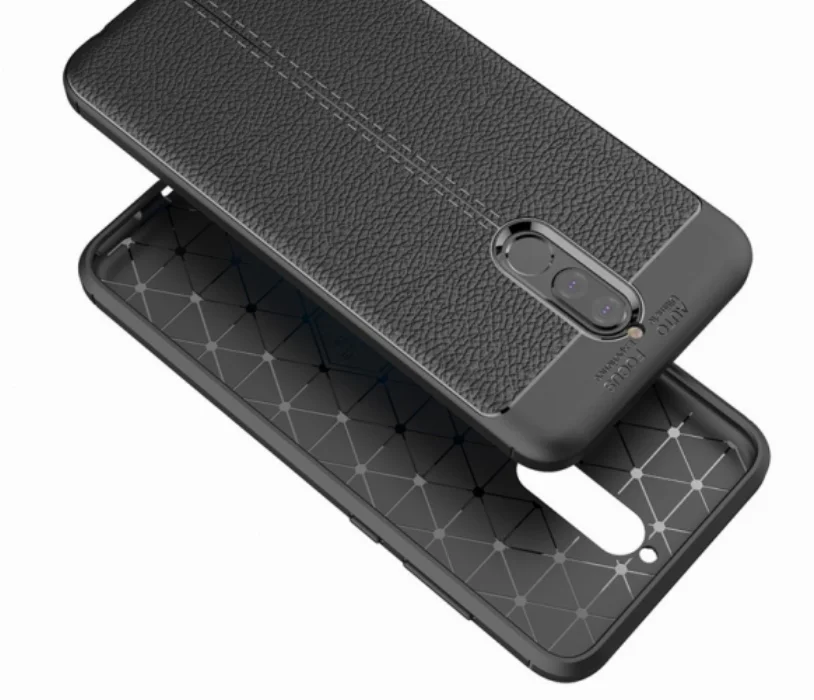 Huawei Mate 10 Lite Kılıf Deri Görünümlü Parmak İzi Bırakmaz Niss Silikon - Siyah