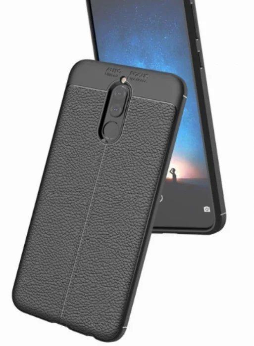 Huawei Mate 10 Lite Kılıf Deri Görünümlü Parmak İzi Bırakmaz Niss Silikon - Siyah