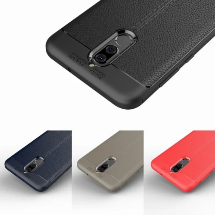 Huawei Mate 10 Lite Kılıf Deri Görünümlü Parmak İzi Bırakmaz Niss Silikon - Kırmızı
