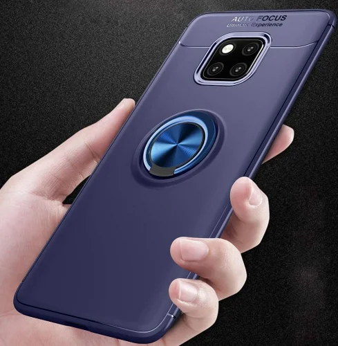 Huawei Mate 20 Pro Kılıf Renkli Silikon Yüzüklü Standlı Auto Focus Ravel Kapak - Kırmızı - Siyah