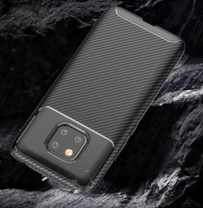 Huawei Mate 20 Pro Kılıf Karbon Serisi Mat Fiber Silikon Negro Kapak - Siyah