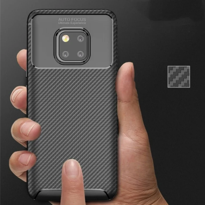 Huawei Mate 20 Pro Kılıf Karbon Serisi Mat Fiber Silikon Negro Kapak - Siyah