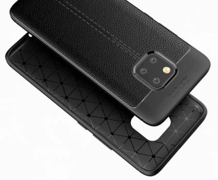Huawei Mate 20 Pro Kılıf Deri Görünümlü Parmak İzi Bırakmaz Niss Silikon - Siyah