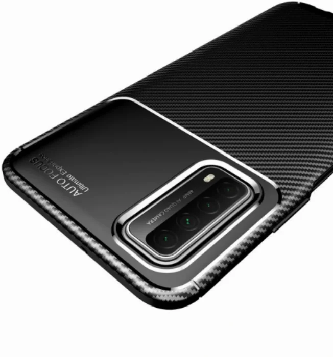 Huawei P Smart 2021 Kılıf Karbon Serisi Mat Fiber Silikon Negro Kapak - Lacivert