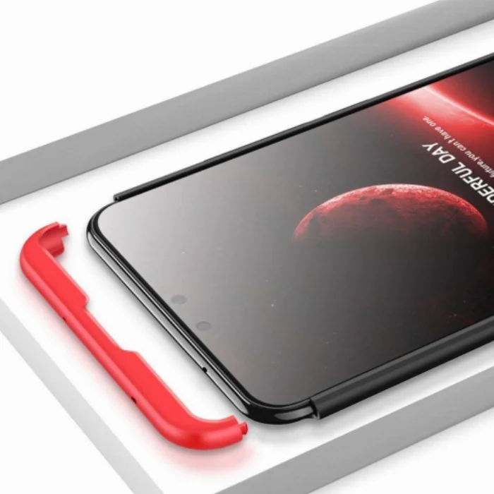 Huawei P20 Pro Kılıf 3 Parçalı 360 Tam Korumalı Rubber AYS Kapak  - Kırmızı - Siyah