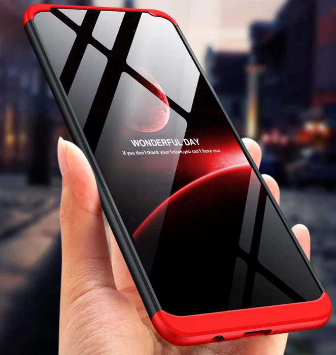 Huawei P30 Lite Kılıf 3 Parçalı 360 Tam Korumalı Rubber AYS Kapak  - Kırmızı - Siyah
