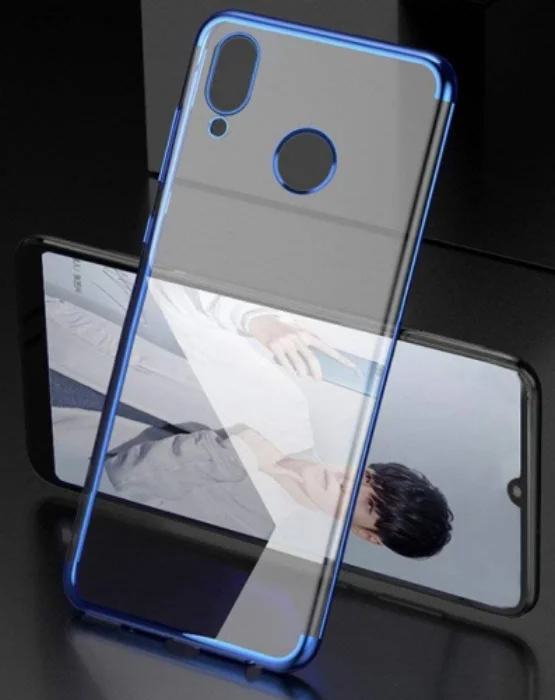 Huawei Y6 2019 Kılıf Renkli Köşeli Lazer Şeffaf Esnek Silikon - Mavi