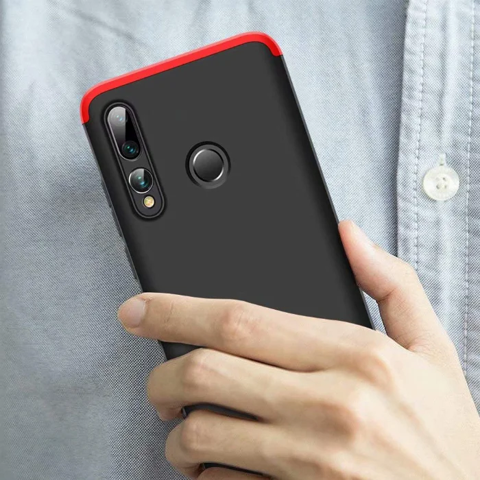 Huawei Y9 Prime 2019 Kılıf 3 Parçalı 360 Tam Korumalı Rubber AYS Kapak  - Kırmızı - Siyah