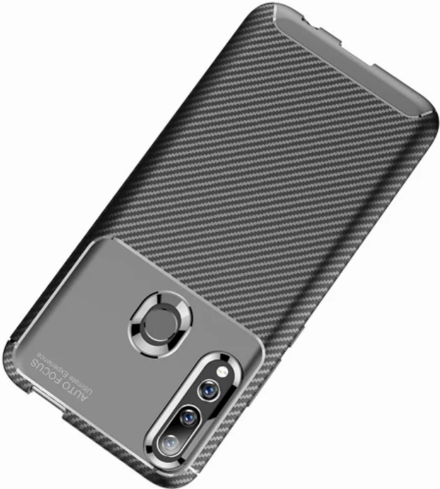 Huawei Y9 Prime 2019 Kılıf Karbon Serisi Mat Fiber Silikon Negro Kapak - Kahve