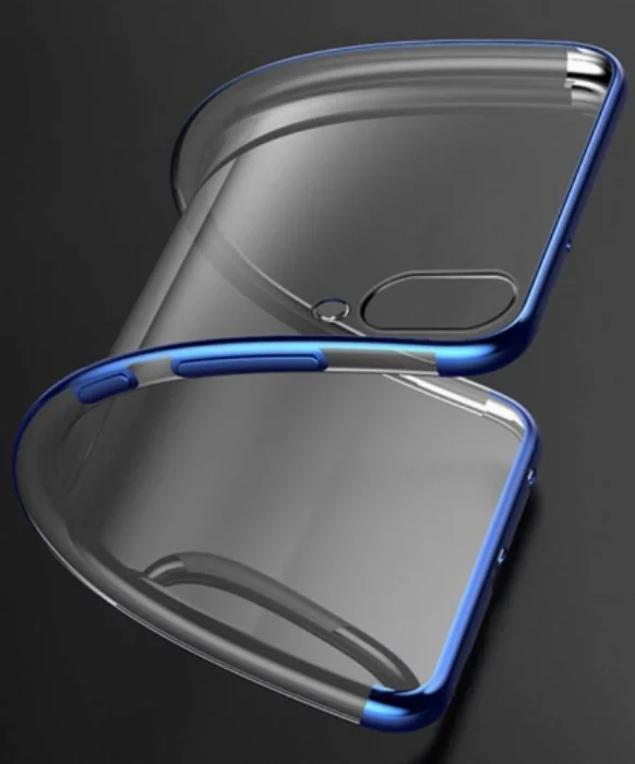 Huawei Y9 Prime 2019 Kılıf Renkli Köşeli Lazer Şeffaf Esnek Silikon - Mavi