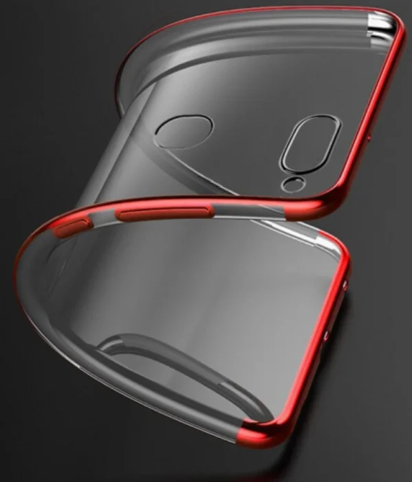 Oppo A5s Kılıf Renkli Köşeli Lazer Şeffaf Esnek Silikon - Kırmızı