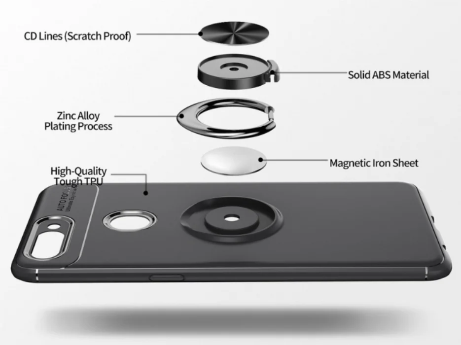 Oppo AX7 Kılıf Auto Focus Serisi Soft Premium Standlı Yüzüklü Kapak - Siyah