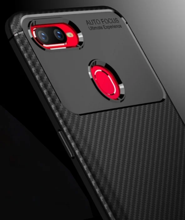 Oppo AX7 Kılıf Karbon Serisi Mat Fiber Silikon Negro Kapak - Siyah