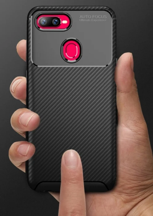 Oppo AX7 Kılıf Karbon Serisi Mat Fiber Silikon Negro Kapak - Siyah