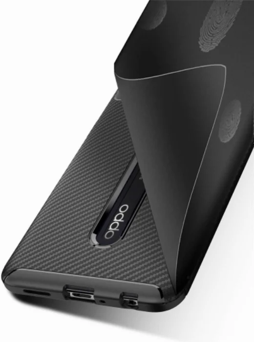 Oppo Reno 2 Kılıf Karbon Serisi Mat Fiber Silikon Negro Kapak - Siyah