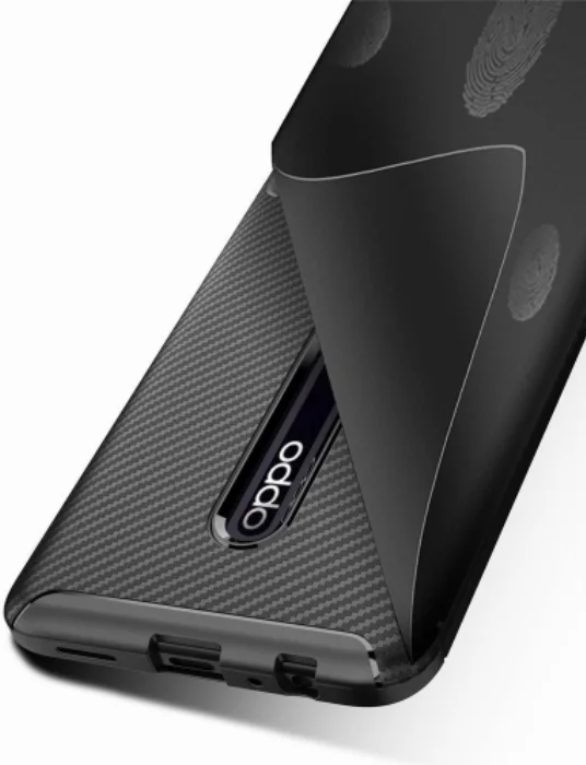 Oppo Reno 2z Kılıf Karbon Serisi Mat Fiber Silikon Negro Kapak - Siyah