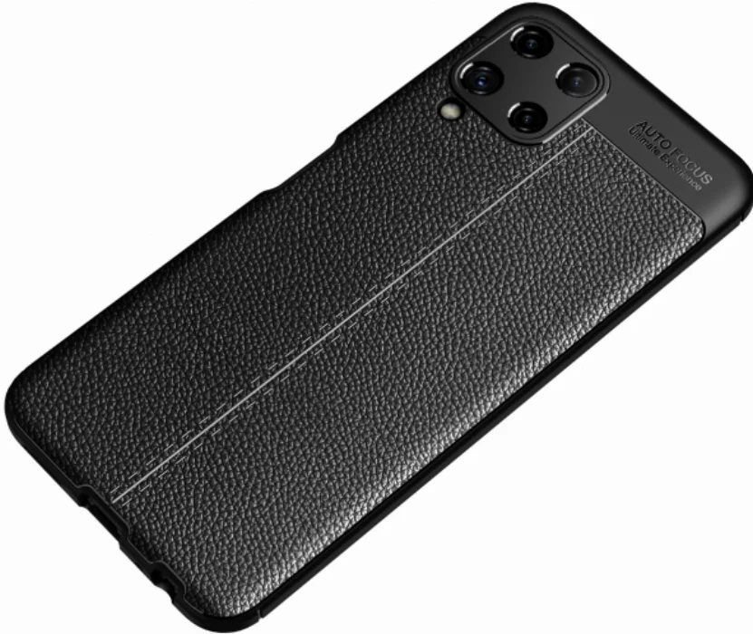 Samsung Galaxy A22 Kılıf Deri Görünümlü Parmak İzi Bırakmaz Niss Silikon - Siyah