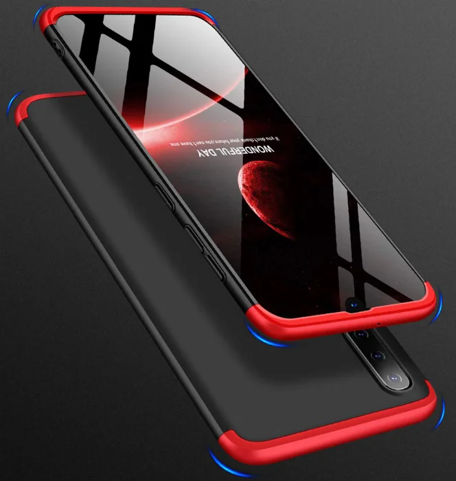 Samsung Galaxy A30s Kılıf 3 Parçalı 360 Tam Korumalı Rubber AYS Kapak  - Kırmızı - Siyah