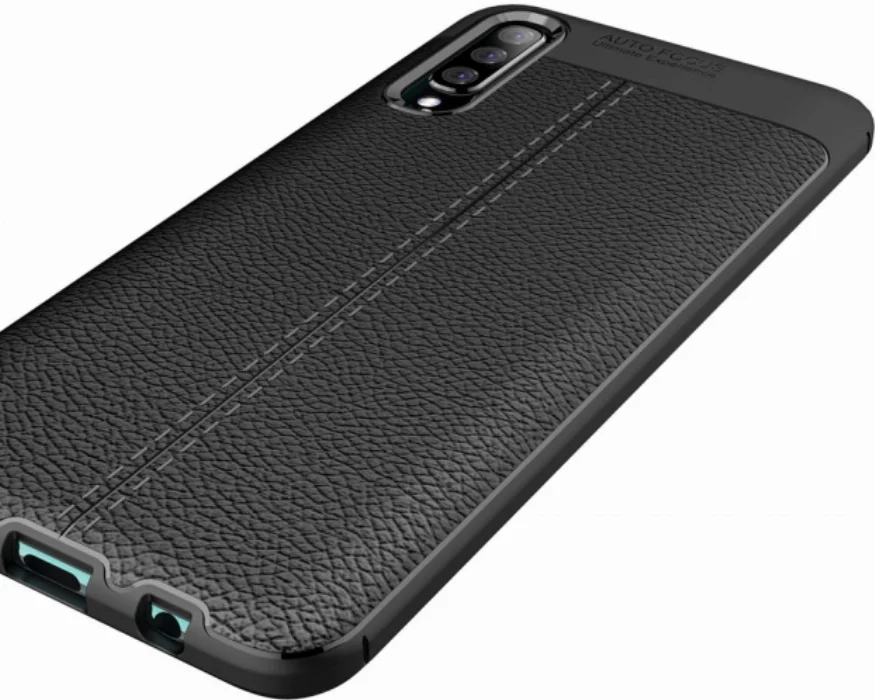 Samsung Galaxy A30s Kılıf Deri Görünümlü Parmak İzi Bırakmaz Niss Silikon - Siyah