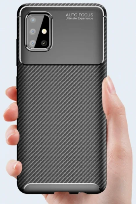 Samsung Galaxy A51 Kılıf Karbon Serisi Mat Fiber Silikon Negro Kapak - Siyah
