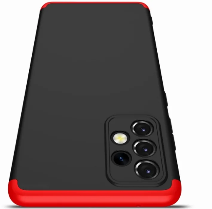 Samsung Galaxy A52 Kılıf 3 Parçalı 360 Tam Korumalı Rubber AYS Kapak  - Kırmızı - Siyah