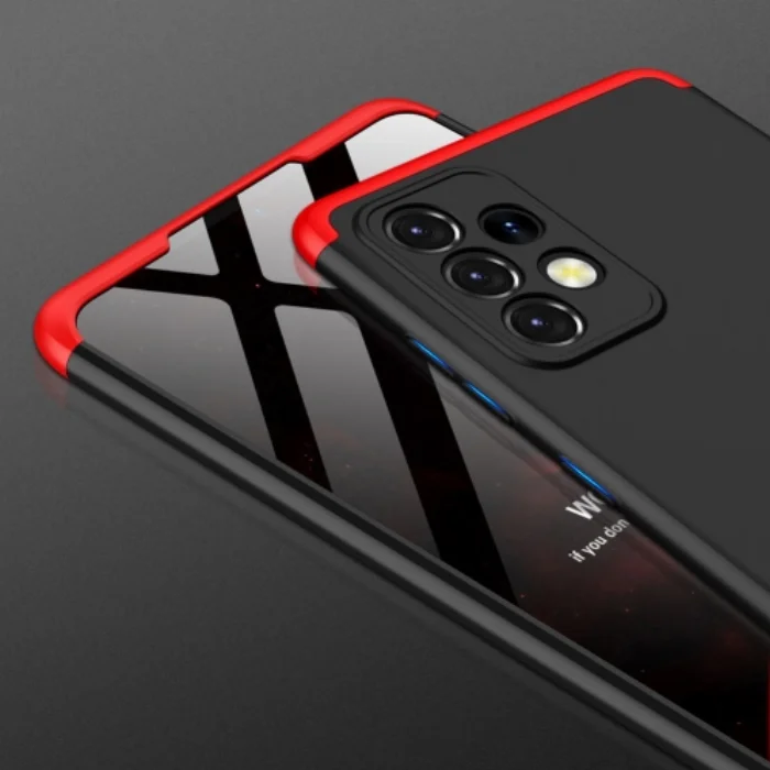 Samsung Galaxy A52 Kılıf 3 Parçalı 360 Tam Korumalı Rubber AYS Kapak  - Kırmızı - Siyah