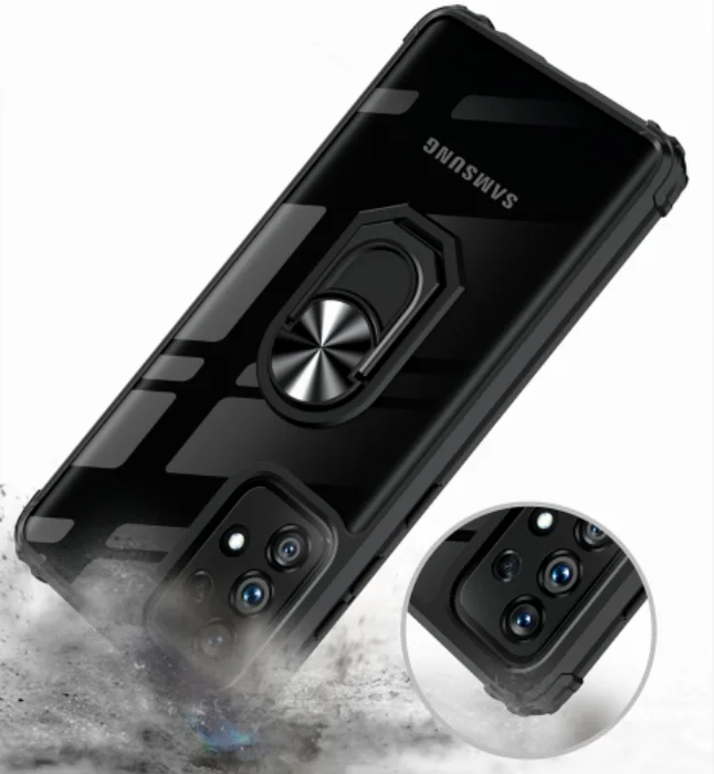 Samsung Galaxy A52 Kılıf Standlı Arkası Şeffaf Kenarları Airbag Kapak - Siyah