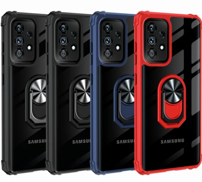 Samsung Galaxy A52 Kılıf Standlı Arkası Şeffaf Kenarları Airbag Kapak - Siyah