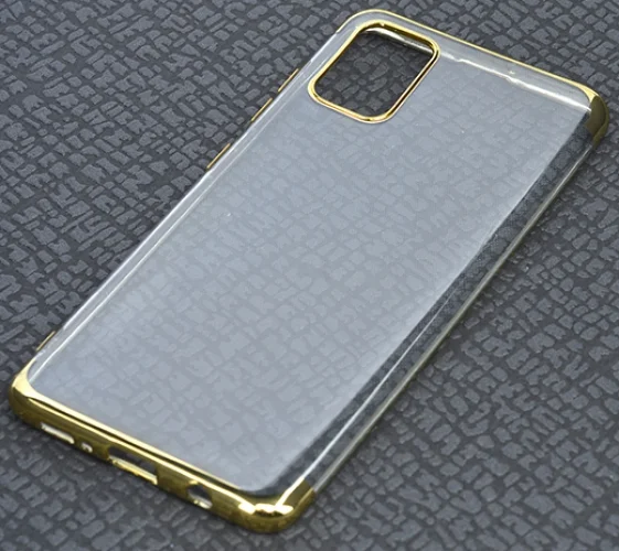 Samsung Galaxy A71 Kılıf Renkli Köşeli Lazer Şeffaf Esnek Silikon - Gold