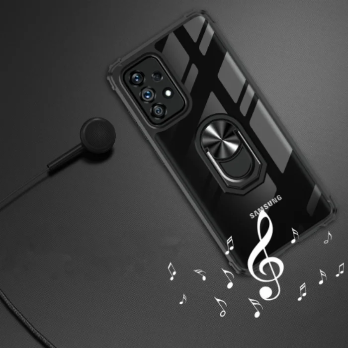 Samsung Galaxy A72 Kılıf Standlı Arkası Şeffaf Kenarları Airbag Kapak - Siyah