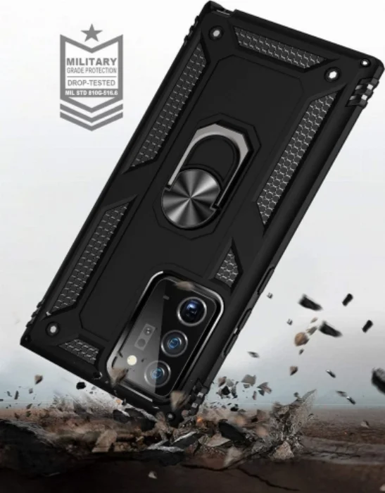 Samsung Galaxy Note 20 Ultra Kılıf Zırhlı Standlı Mıknatıslı Tank Kapak - Siyah