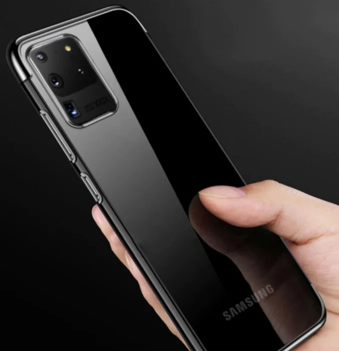 Samsung Galaxy S20 Ultra Kılıf Renkli Köşeli Lazer Şeffaf Esnek Silikon - Gold