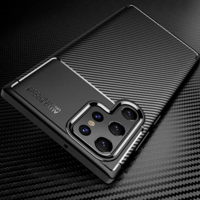 Samsung Galaxy S22 Ultra Kılıf Karbon Serisi Mat Fiber Silikon Negro Kapak - Siyah