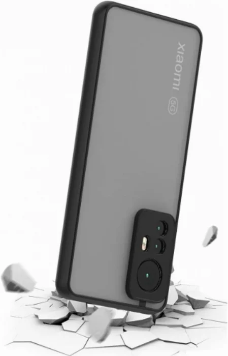 Xiaomi Mi 12T Pro Kılıf Kamera Korumalı Arkası Şeffaf Mat Silikon Kapak - Siyah