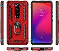 Xiaomi Mi 9T Kılıf Silikon Zırhlı Standlı Yüzüklü Mıknatıslı Tank Kapak - Kırmızı