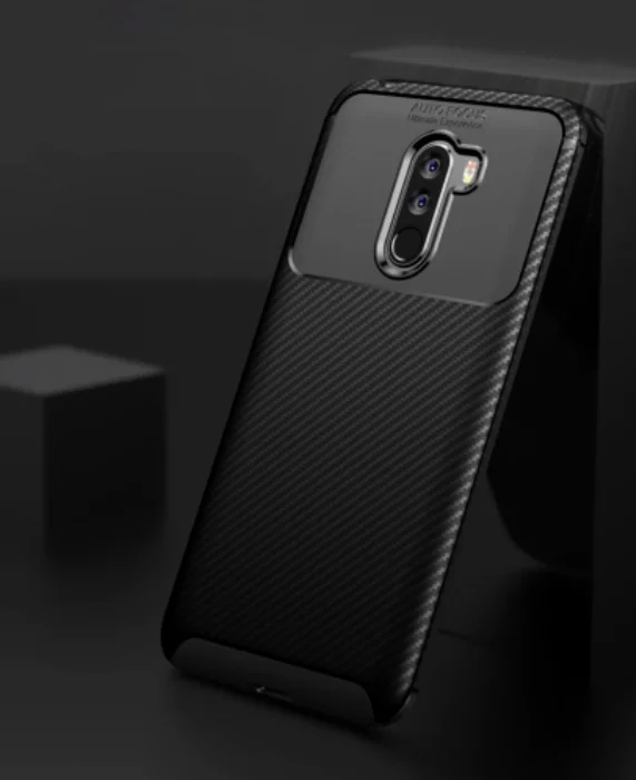 Xiaomi Pocophone F1 Kılıf Karbon Serisi Mat Fiber Silikon Negro Kapak - Siyah